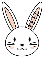 Fototapeta premium Cute cartoon bunny face with stitched ears and rosy cheeks