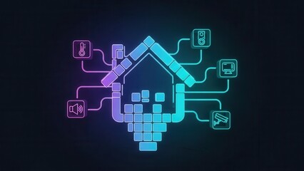 Naklejka premium Futuristic digital smart home automation system connecting modern devices for enhanced living