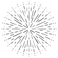 Obraz premium Hand-drawn sunburst design element in black and white.
