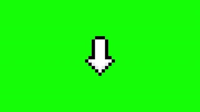 Pixel Retro Green Screen Down Arrow Step Pop Animation With Punchy Stepped Bounce For Classic Arcade Feedback Prores Alpha Channel 4K 60fps
