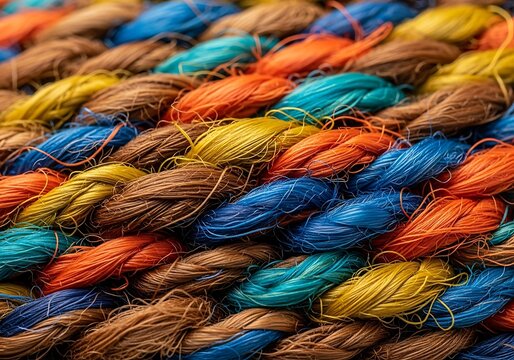 Braided Vibrant Ropes Close-up, Abstract Textile Pattern Full Frame Image