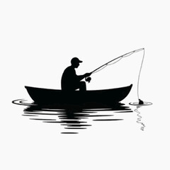 fishing boat silhouette Man Fishing from Boat with Rod on Water Vector Illustration