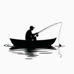silhouette of a man fishing Man Fishing from Boat with Rod on Water Vector Illustration