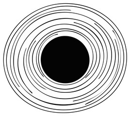 Fototapeta premium Abstract Concentric Circle Design with Spiraling Lines and Solid Central Black Hole, Modern Graphic