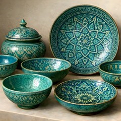 ceramic bowls on a wooden table