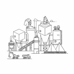Naklejka premium Industrial Manufacturing Plant with Heavy Machinery and Silos.