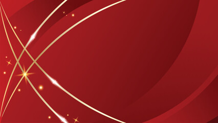 Red Luxury Background With Lines Golden waves and Glitter Effect. Elegant style vector design