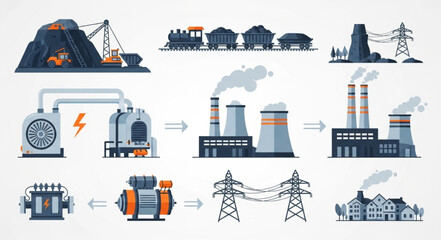 Coal Power Plant Energy Generation and Distribution Process. © Bismillah