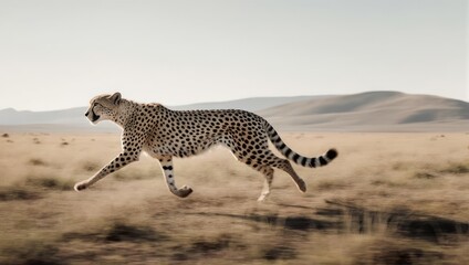 Fototapeta premium Cheetah in Full Stride Across the African Savannah.