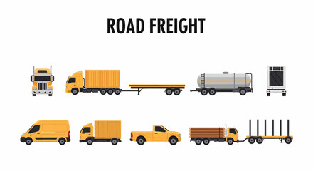 Yellow commercial road freight vehicles shown in various views © Faisal