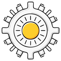 Iconic Cogwheel Illustration with Central Yellow Circle Design in a Flat Style