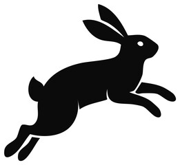 Obraz premium Black silhouette of a rabbit leaping forward mid-air with long ears and a short tail in motion