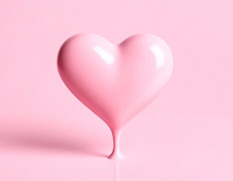 Floating pink heart with liquid drip detail on pastel background for fragile and pure love concept