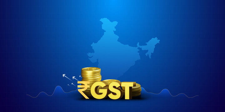 3D rendering illustration Rupee currency in gold coin with gst
