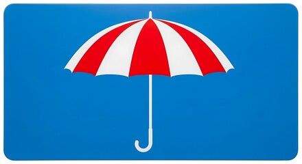 Obraz premium Red and White Striped Umbrella on Blue Background - Protection and Weather Concept.