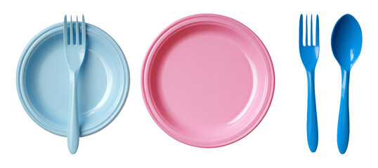 Colorful Plastic Plates and Cutlery Set for Kids' Parties and Gatherings