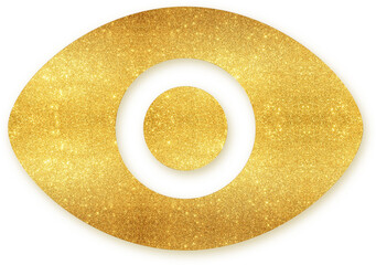 Golden glitter textured vision visibility eye icon for interface
