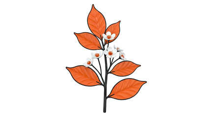 Orange leaves and white flowers on a black stem