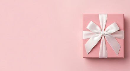 Charming pink gift box with a pristine white ribbon and bow, presented on a soft pastel background, evoking the joy of a sweet celebration and delightful surprise
