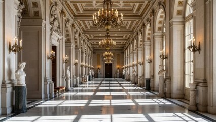 Grand hallway with architectural features and sunlight