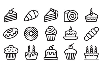 Bakery Sweets Line Icons for Cafes and Restaurants