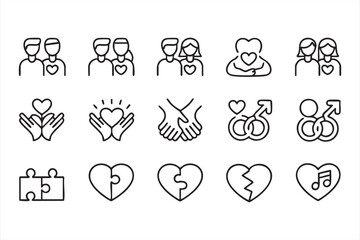 Fototapeta premium Love and Relationship Icons Set for Social and Dating Apps