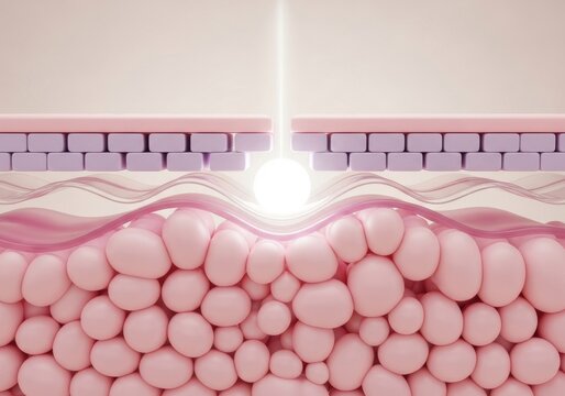 Illustrative depiction of skin layers highlighting cellular structure and light penetration through epidermis