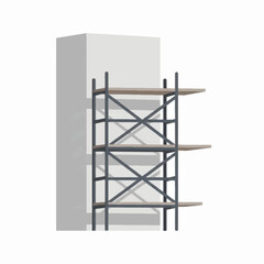 Metal shelving unit with wooden boards on white background