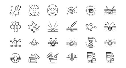 Fototapeta premium Vector line icons of science and laboratory, including test tubes, beakers, microscope, DNA, and more, for biology or chemistry presentation, Isolated on transparent background, png