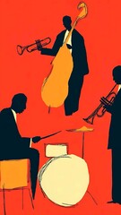 Jazz musicians playing musical instruments together.