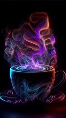 Vibrant Coffee Cup with Colorful Steam.