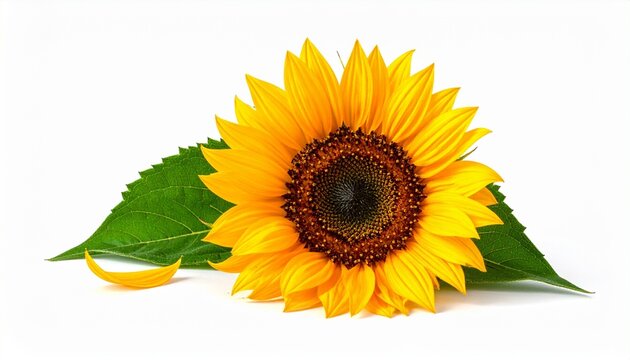 Sunflower with yellow petal fallen on white background
