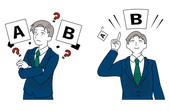 AとBの選択で決断するビジネスマンのイラスト
