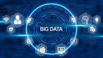 Obraz premium Big Data Concept with Icons Representing Information and Analytics technology