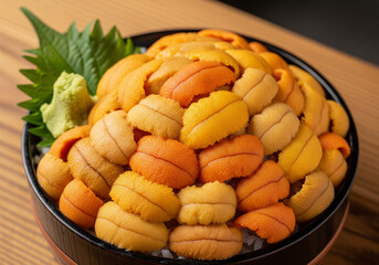 丼から溢れんばかりに盛り付けられた新鮮なウニ丼