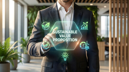 Businessman interacting with Sustainable Value Proposition Digital Interface
