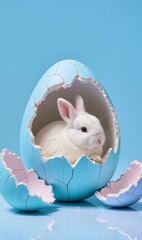 Cute Easter bunny and Easter eggs on a light background	