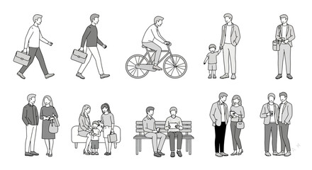 Fototapeta premium diverse people flat design illustrations depicting everyday modern urban lifestyle scenes showing work family and social interactions for concepts.