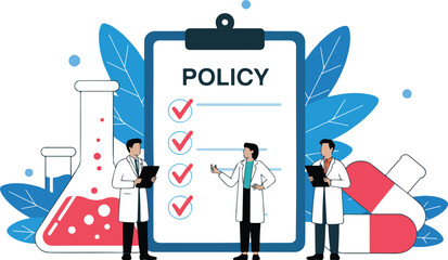 Healthcare Policy Outline Icon Set  Doctors, Clipboard Checklist, and Medical Governance