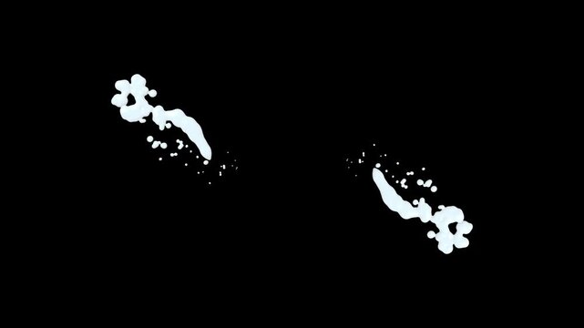 Splash liquid line explosion effect on black screen background featuring funny hand-drawn cartoon shapes, fluid wave motion, bubble foam details, rounded ball elements, and dynamic flash fx in 2d 4k