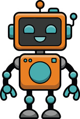 Naklejka premium Cute Robot Character Outline Illustration Smiling Futuristic Cartoon Design