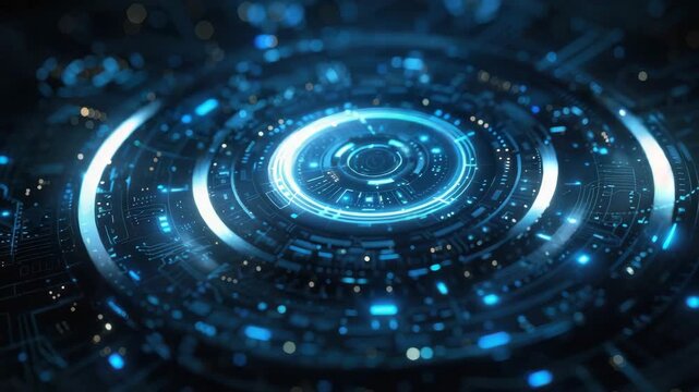 Blue circle with a lot of lights on it. The circle is surrounded by a lot of other circles