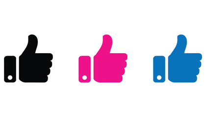 Thumbs up icons set. black, pink, blue symbols for social media approval. thumb up sign