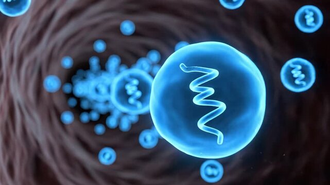 Microscopic View of mRNA Lipid Nanoparticles Flowing in Bloodstream. Concept - Modern Medical Technologies
