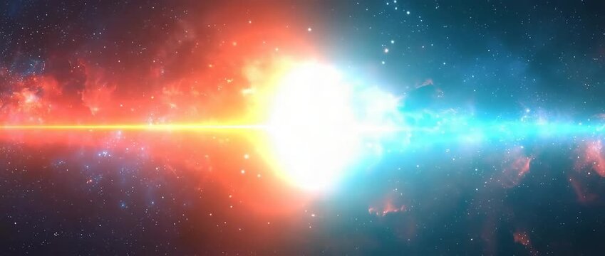 Colorful galaxy with a red star in the middle. The galaxy is filled with stars and planets, and the red star is the brightest point in the sky. The colors of the galaxy are vibrant and eye-catching