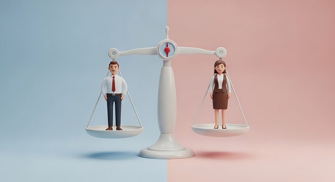 A perfectly balanced scale representing the concept of gender equality between man and woman