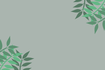 Muted minimalist leaf-branch double corner botanical background