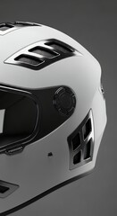 Fototapeta premium Sleek White Motorcycle Helmet with Black Accents on a Gray Background.