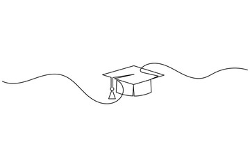 Fototapeta premium Graduation cap continuous one line drawing for academic success and student commencement ceremony symbols