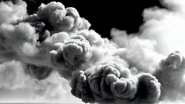 Smoldering Smoke: An ominous cloud of dark smoke billows dramatically, showcasing a display of nature's formidable power, expressing the drama of an uncontrolled fire.